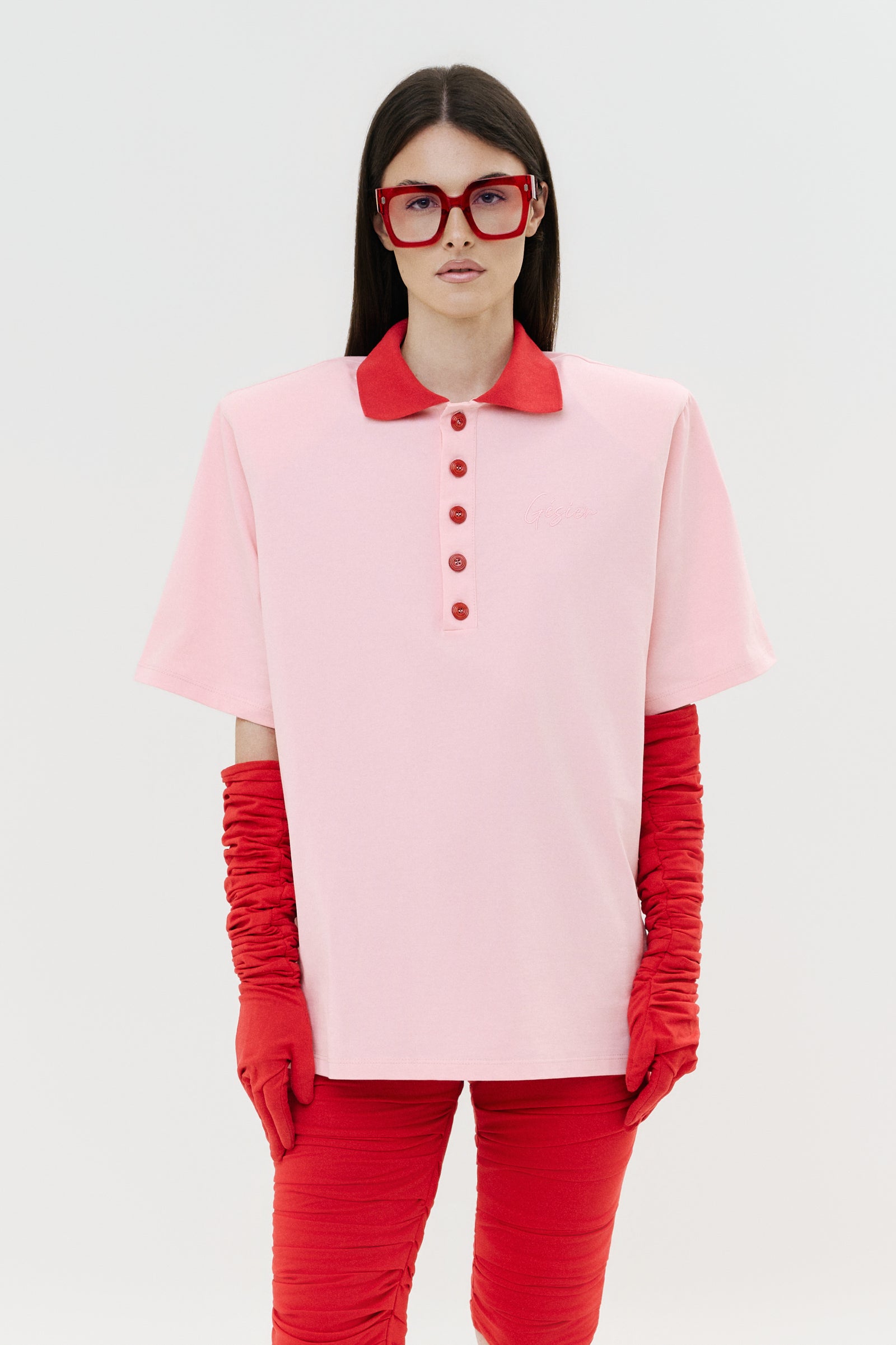 Polo Riviera Positano rosa colletto rosso GÈSIER cotone premium Made in Italy