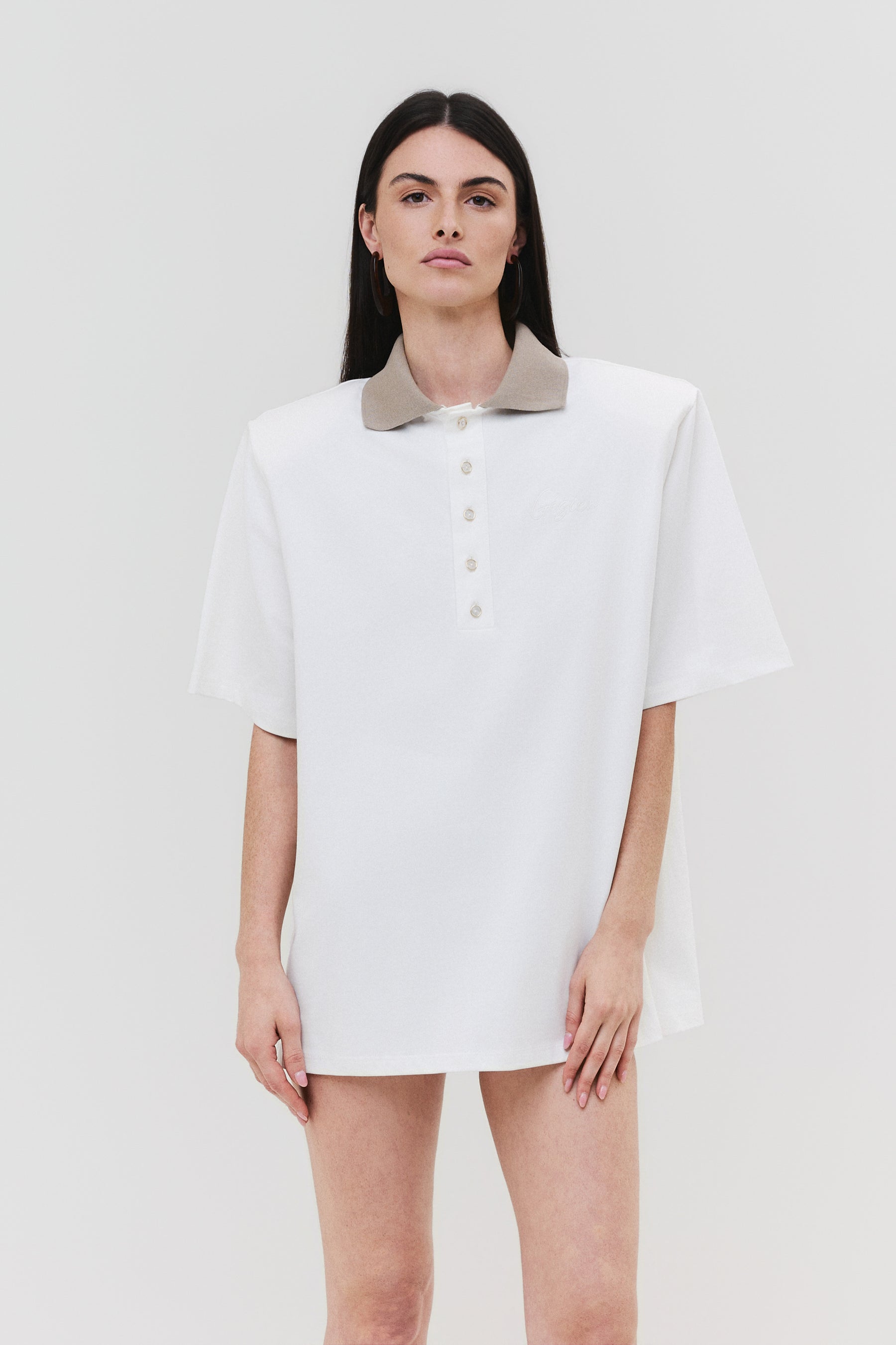 Polo Riviera bianco latte colletto tortora GÈSIER cotone premium Made in Italy