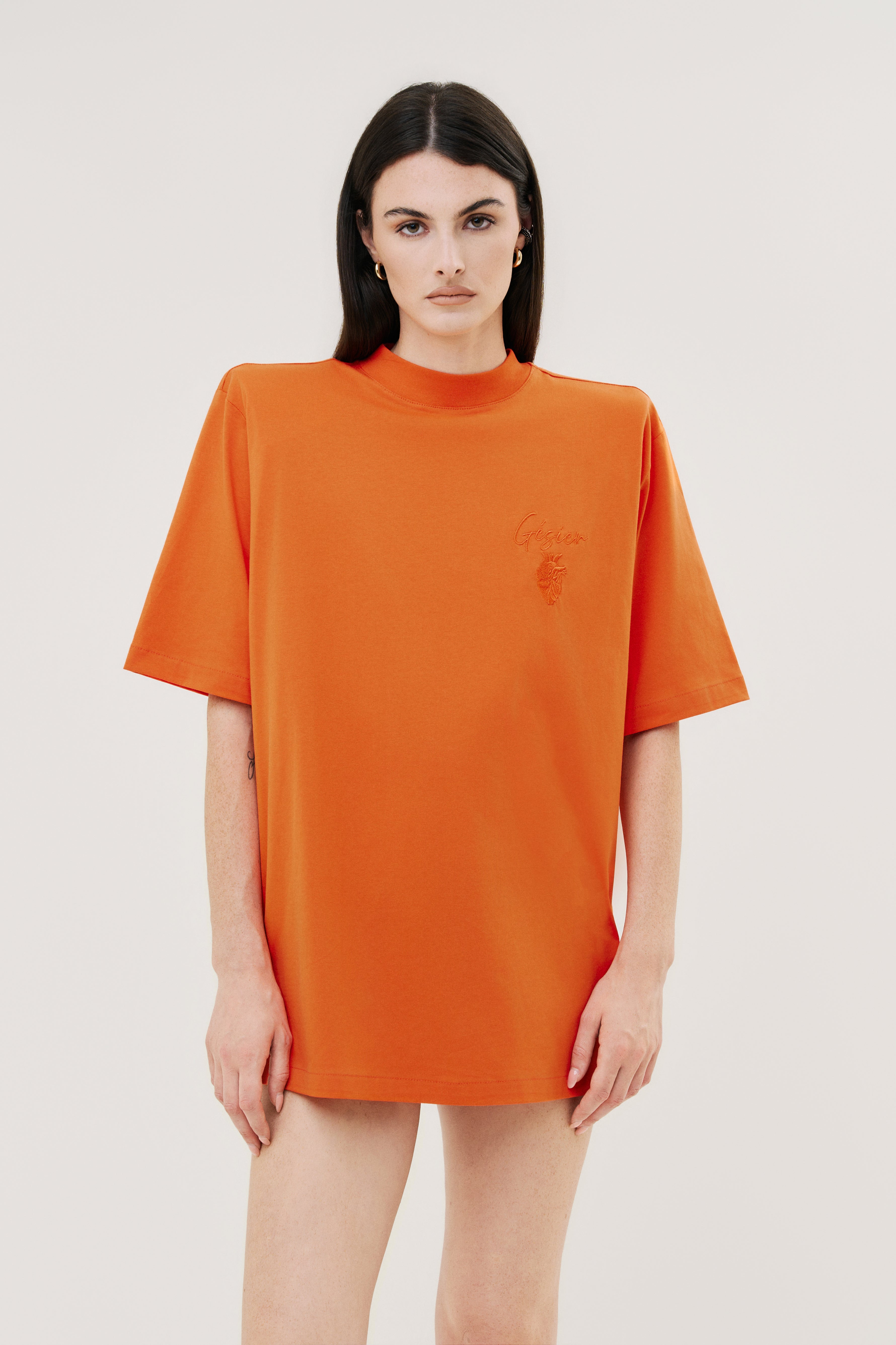 T-shirt oversize arancio GÈSIER spallina strutturata Made in Italy