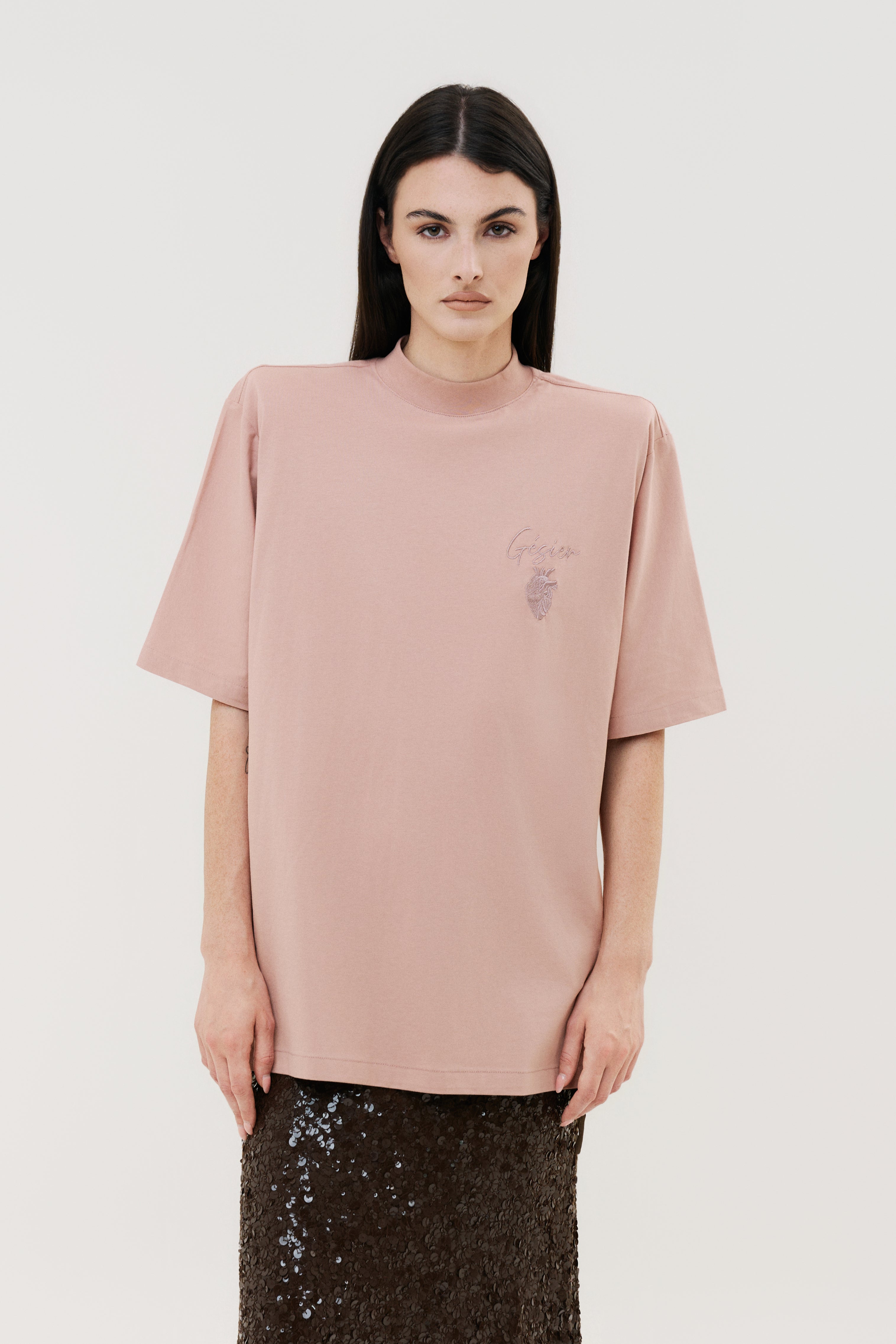T-shirt oversize rosa GÈSIER spallina strutturata Made in Italy