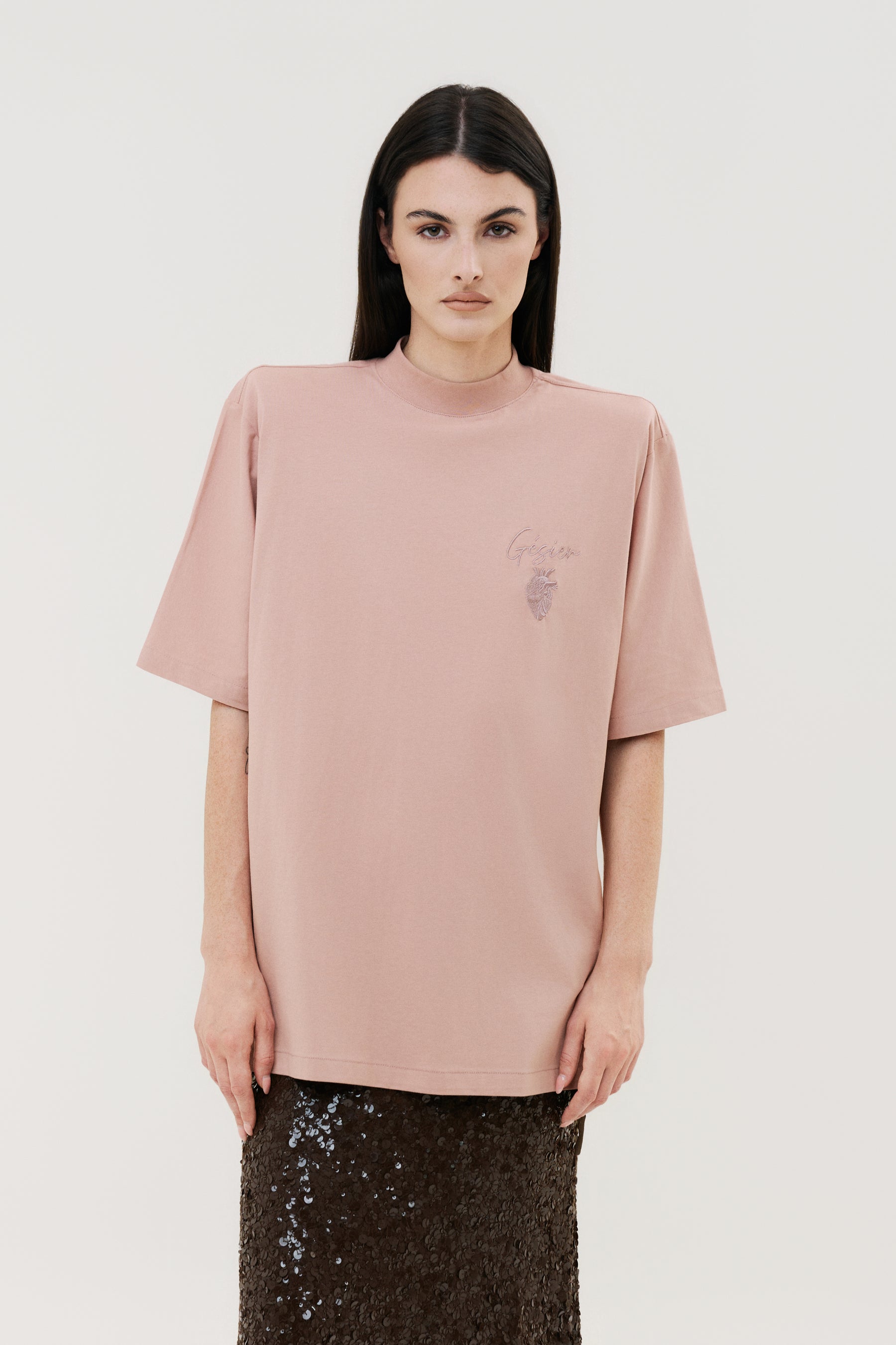 T-shirt oversize rosa GÈSIER spallina strutturata Made in Italy