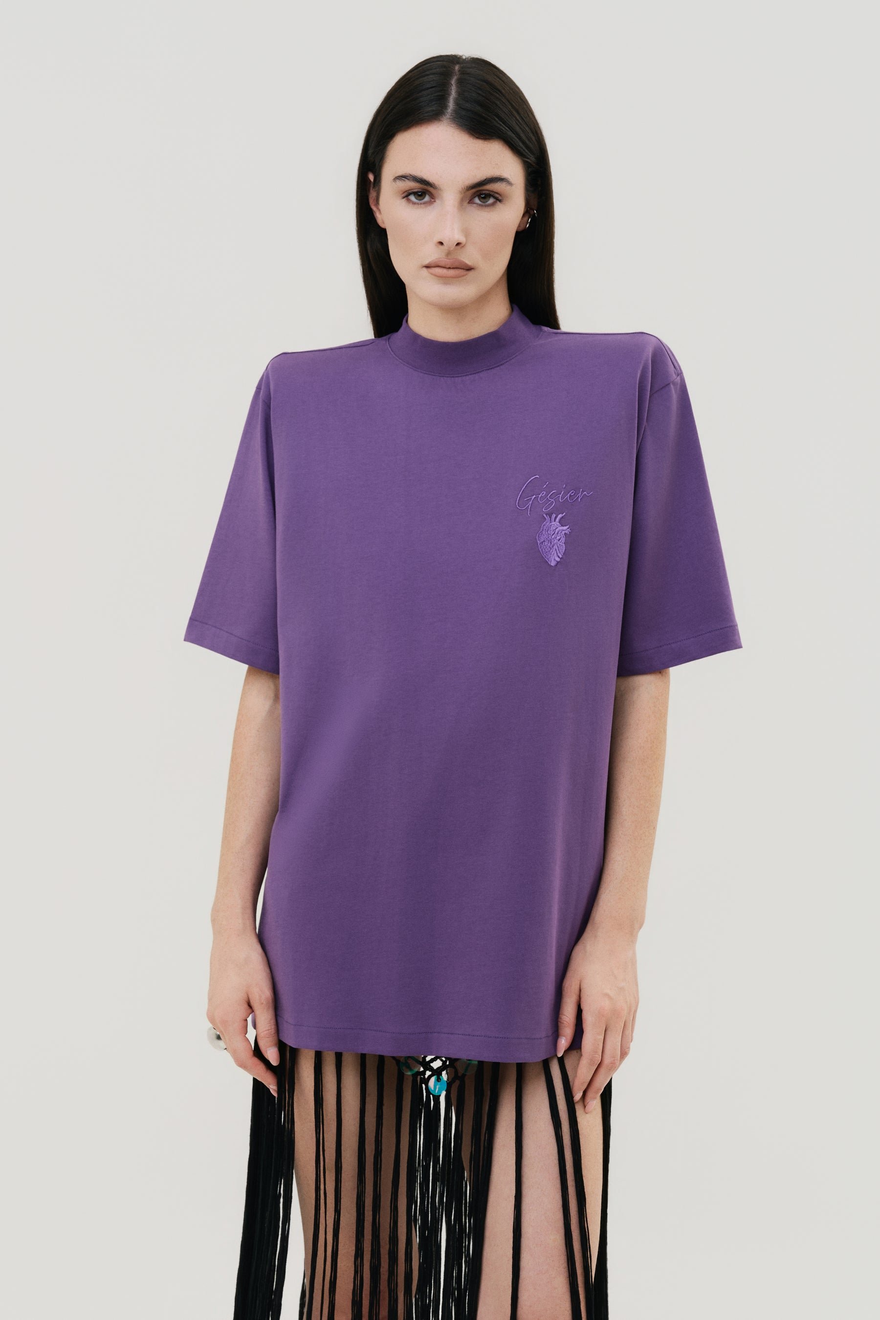 T-shirt oversize viola GÈSIER spallina strutturata Made in Italy