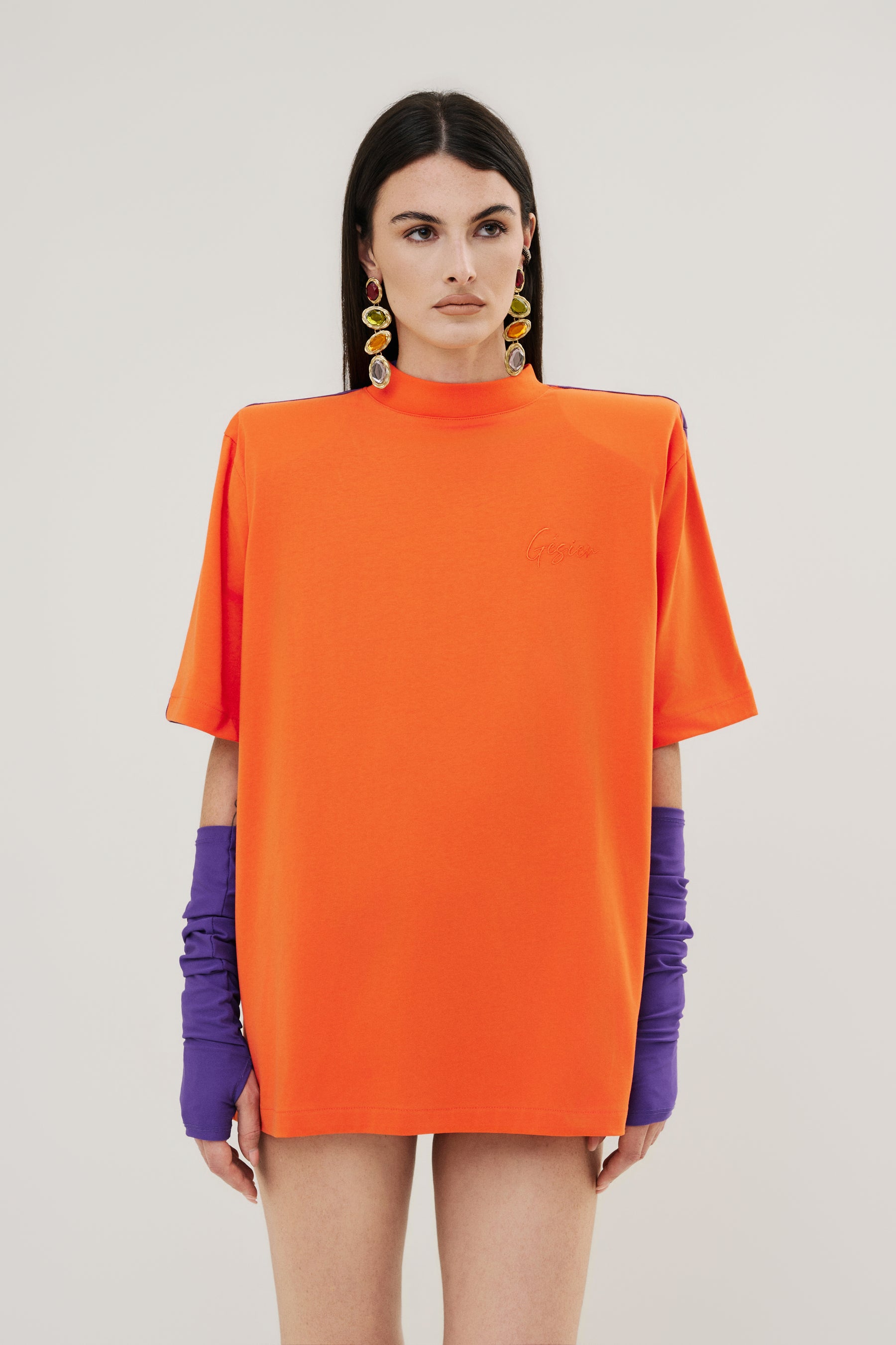 T-shirt oversize color block arancio e viola GÈSIER Made in Italy