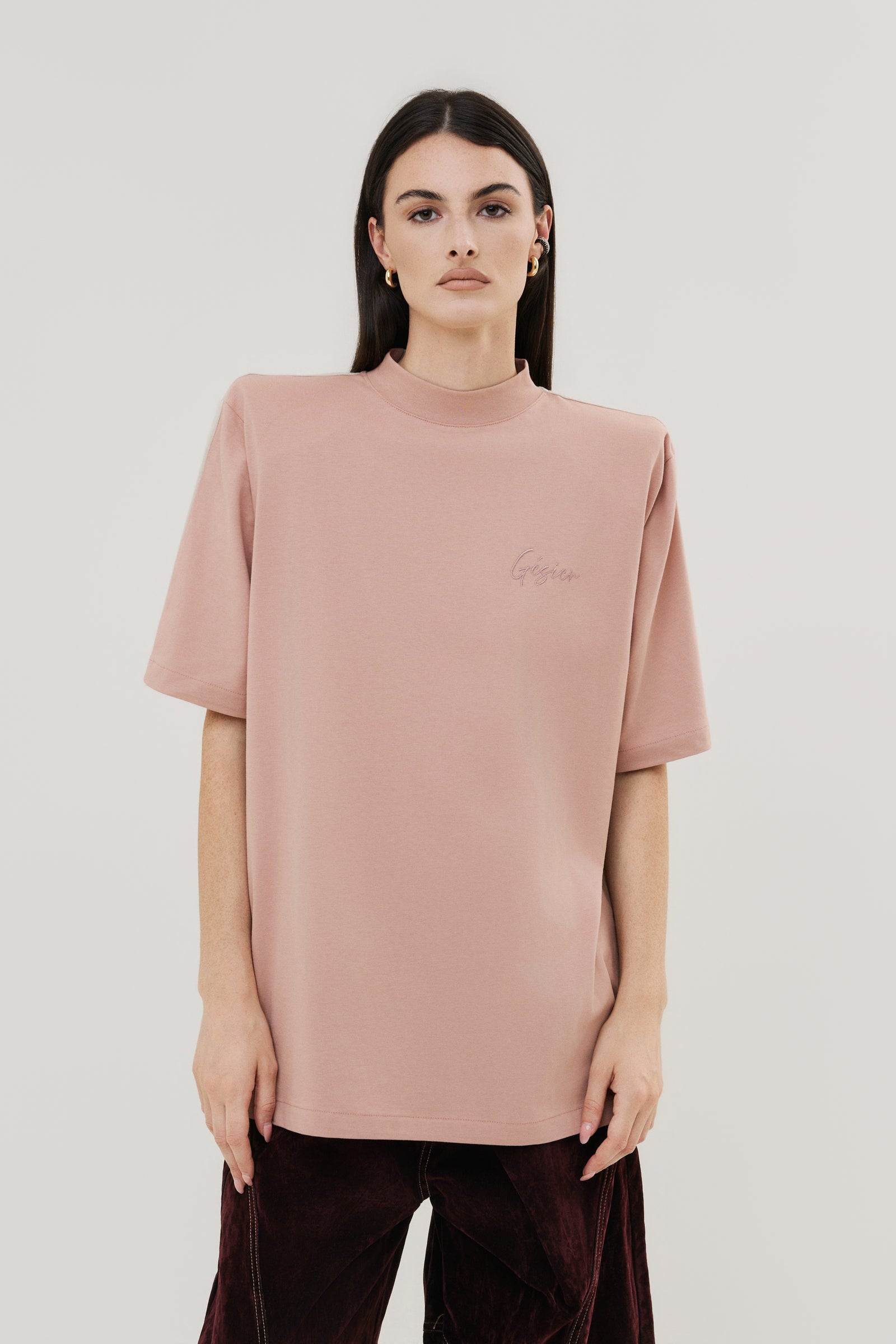 T-shirt oversize color block rosa e tortora GÈSIER Made in Italy